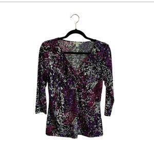 Laura Ashley Women’s Print Shirt Pink Black 3/4 Sleeve Size S